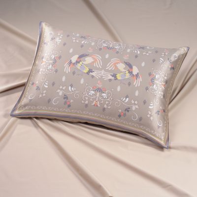 Наволочка MOLLEN мезенская роспись в песочно-бежевом. ШЕЛК. 50х70 см